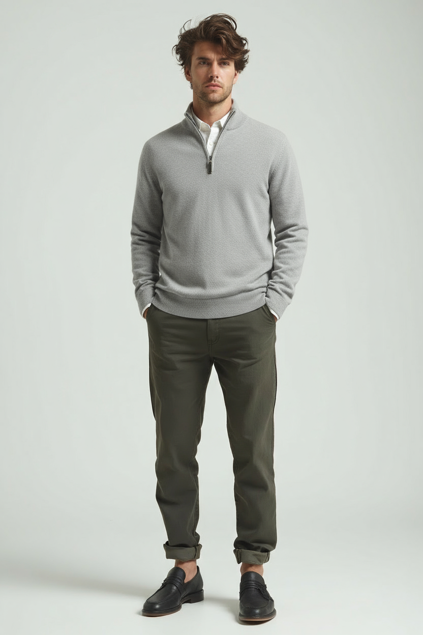 Herren Polo Pullover Modern Viertelzipp - IdealeKleiden