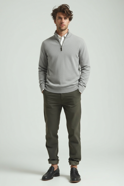 Herren Polo Pullover Modern Viertelzipp - IdealeKleiden