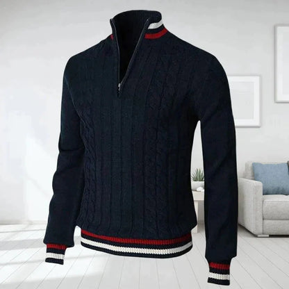 Herren Polo Pullover Warm V-Ausschnitt Reißverschluss