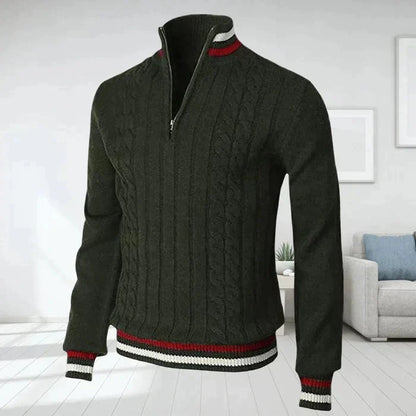 Herren Polo Pullover Warm V-Ausschnitt Reißverschluss