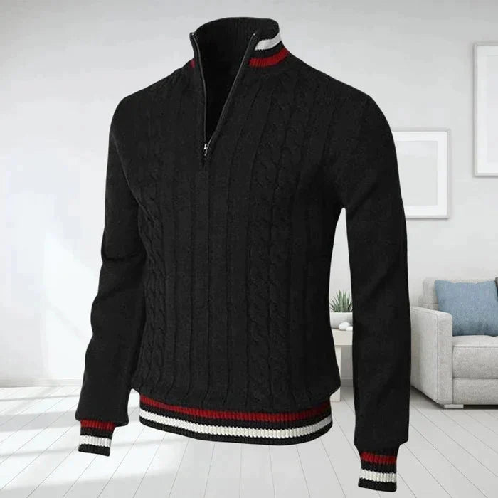 Herren Polo Pullover Warm V-Ausschnitt Reißverschluss