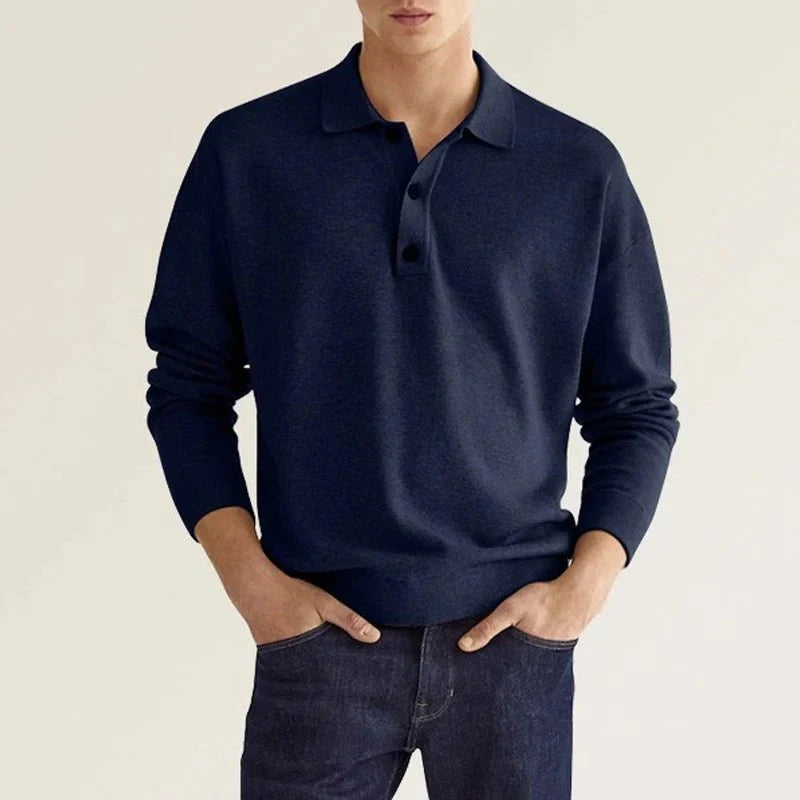 Herren Polo Pullover Langarm Kragen