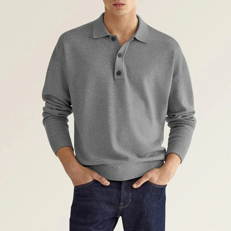 Herren Polo Pullover Langarm Kragen