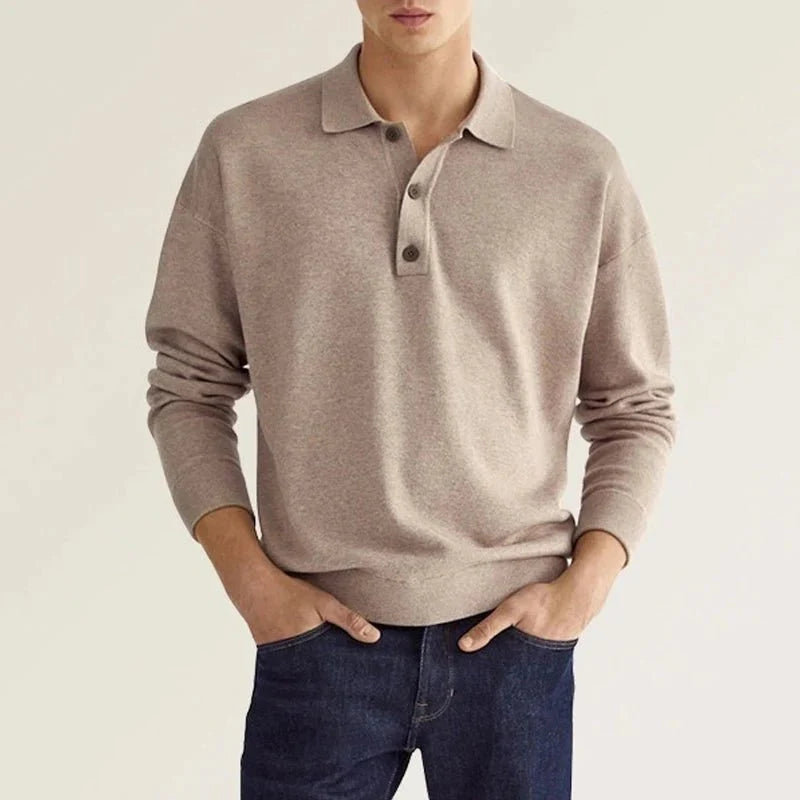 Herren Polo Pullover Langarm Kragen