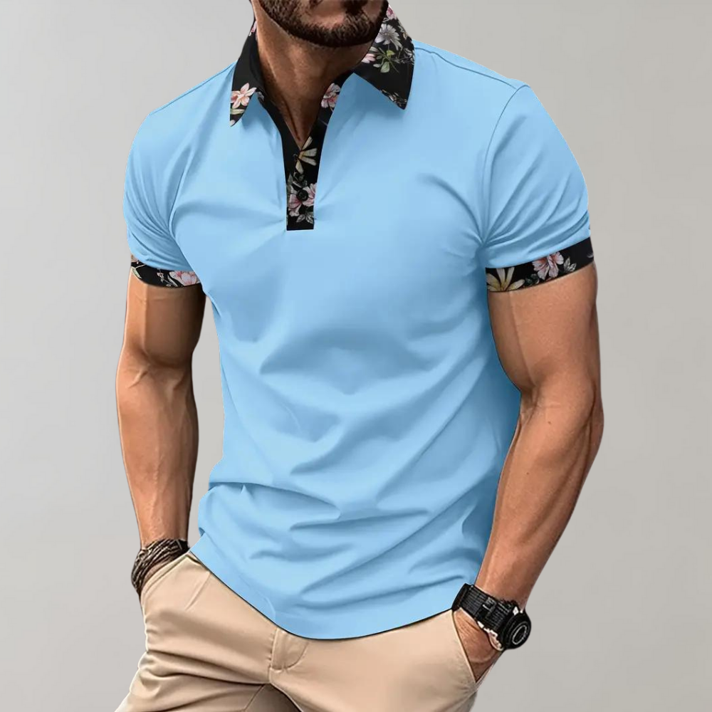 Herren Polo Shirt Blumenmuster Kurzarm
