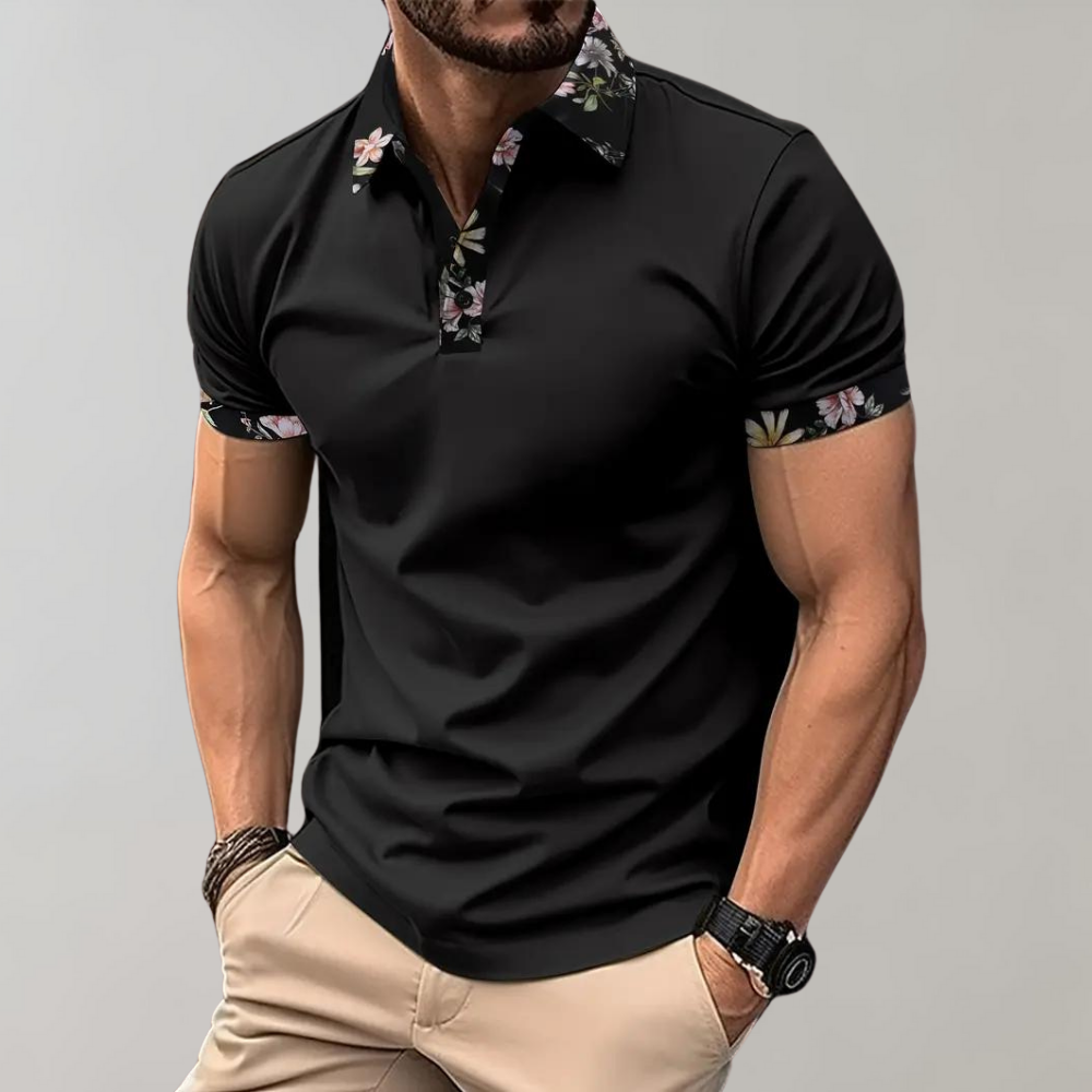Herren Polo Shirt Blumenmuster Kurzarm - IdealeKleiden