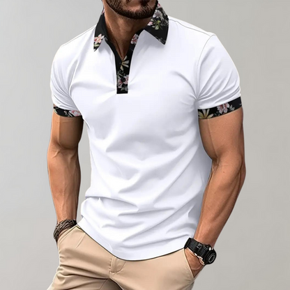 Herren Polo Shirt Blumenmuster Kurzarm