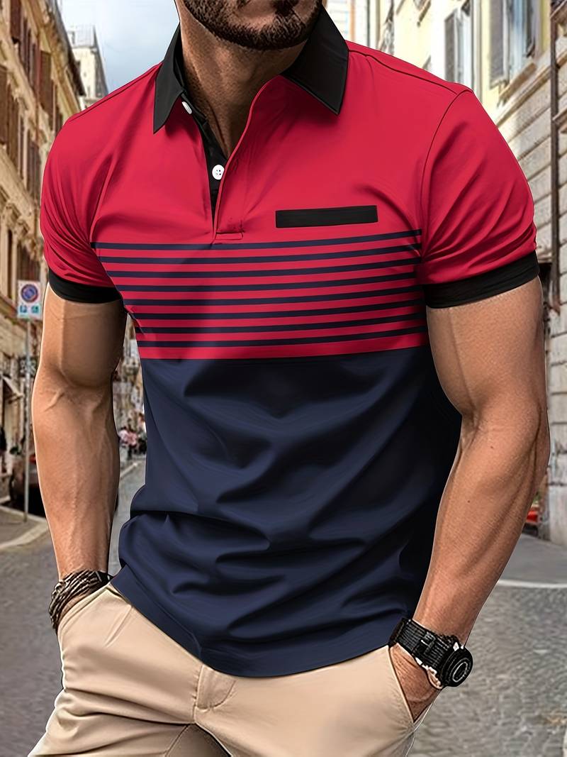 Herren Polo Shirt Gestreift Kurzarm