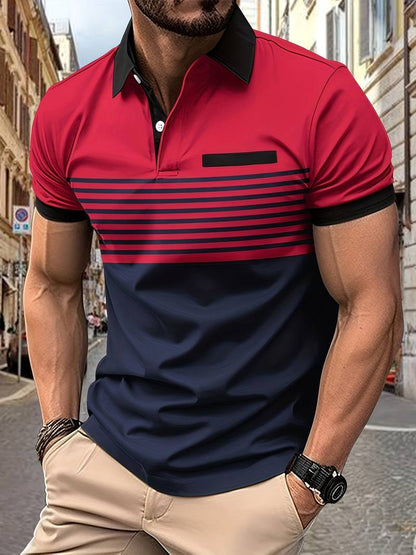 Herren Polo Shirt Gestreift Kurzarm