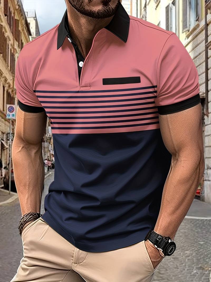 Herren Polo Shirt Gestreift Kurzarm