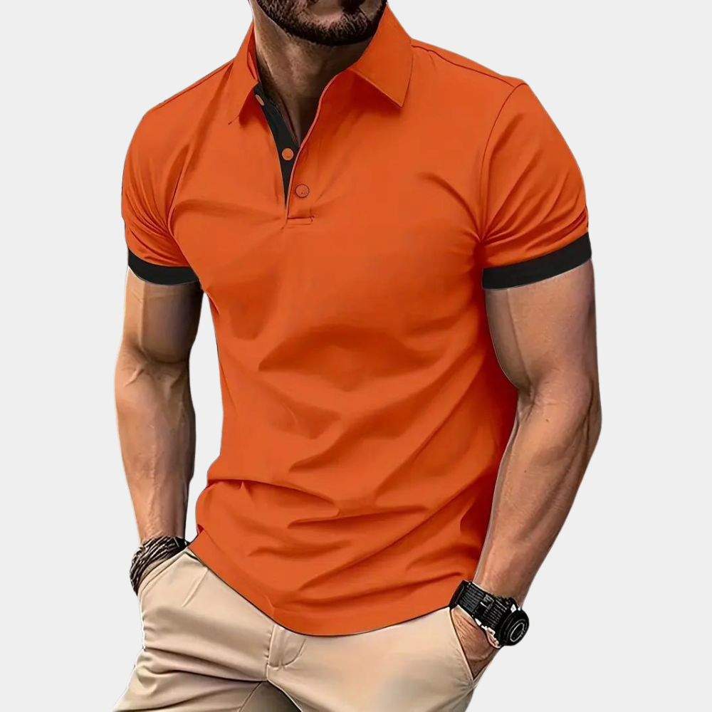 Herren Polo Shirt Orange Kurzarm Kragen - IdealeKleiden