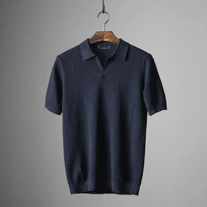 Herren Polo Shirt Kurzarm V-Ausschnitt Modern