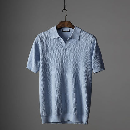 Herren Polo Shirt Kurzarm V-Ausschnitt Modern