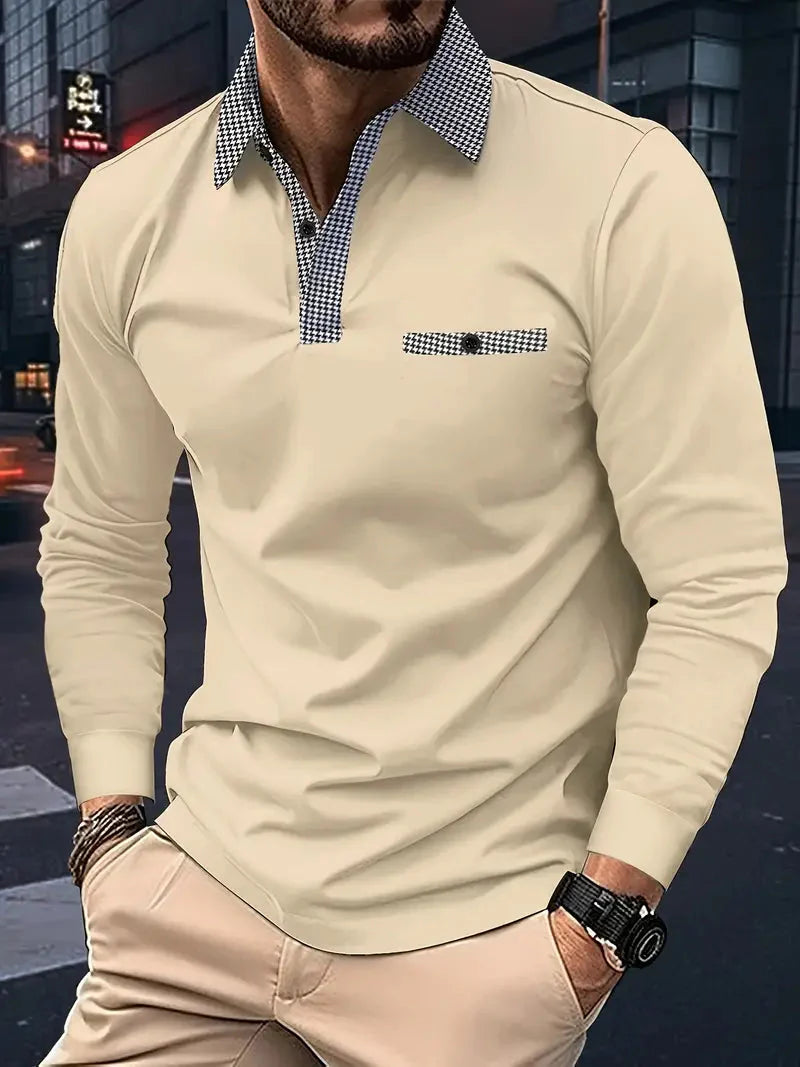 Herren Polohemd Langarm Elegant