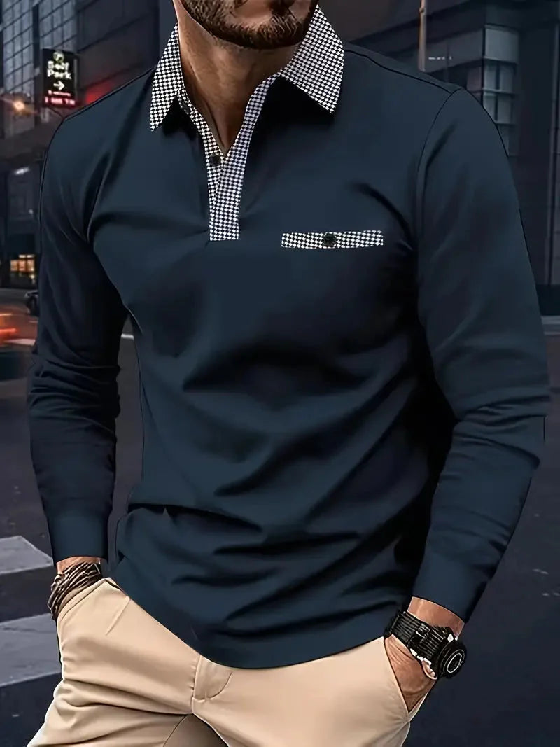 Herren Polohemd Langarm Elegant
