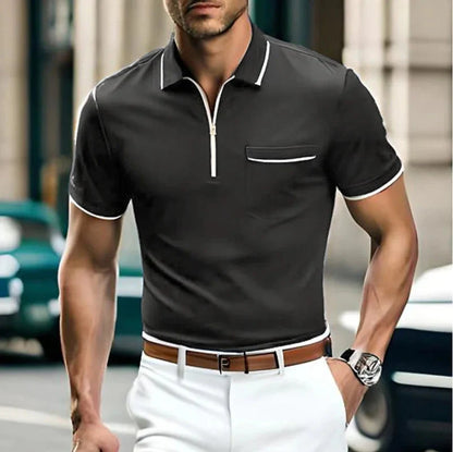 Herren Polo Shirt mit Brusttasche und Reißverschluss