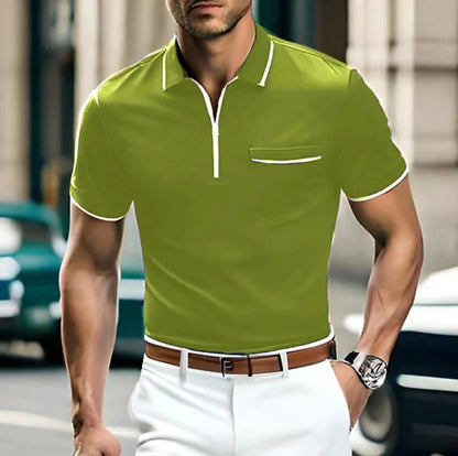 Herren Polo Shirt mit Brusttasche und Reißverschluss