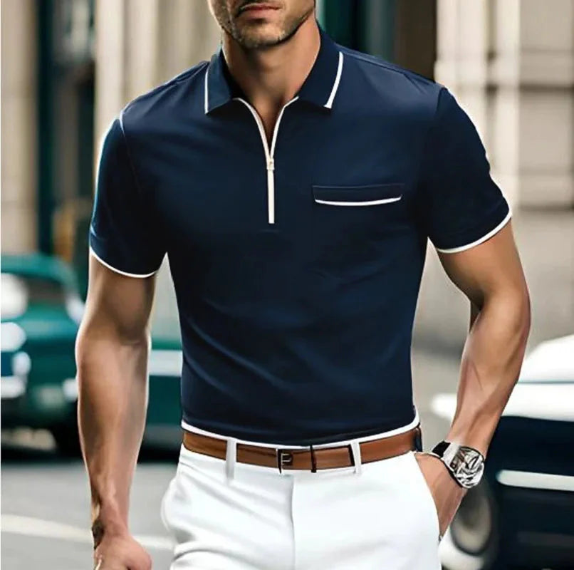 Herren Polo Shirt mit Brusttasche und Reißverschluss