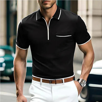 Herren Polo Shirt mit Brusttasche und Reißverschluss