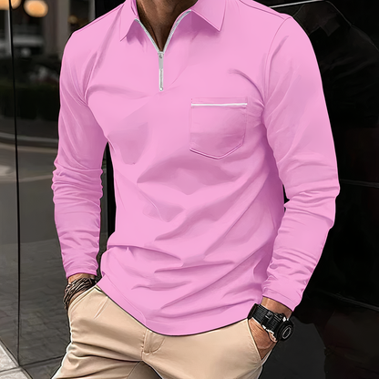 Herren Polohemd Langarm Mit Brusttasche