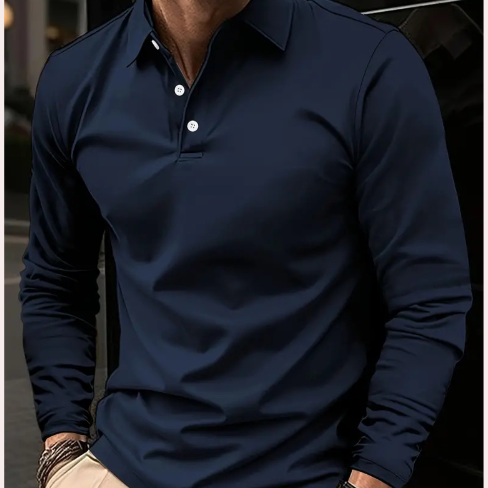 Herren Polohemd Langarm Kragen Modern