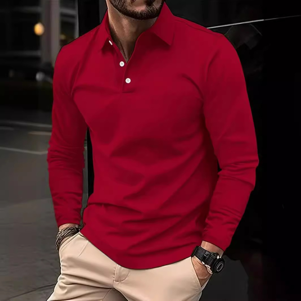 Herren Polohemd Langarm Kragen Modern