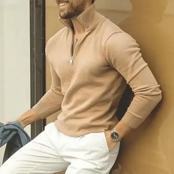 Herren Pullover Langarm Quarter Zip Modern - IdealeKleiden