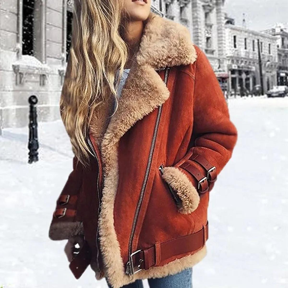 Damen Winterjacke Stylish Kunstfell - IdealeKleiden