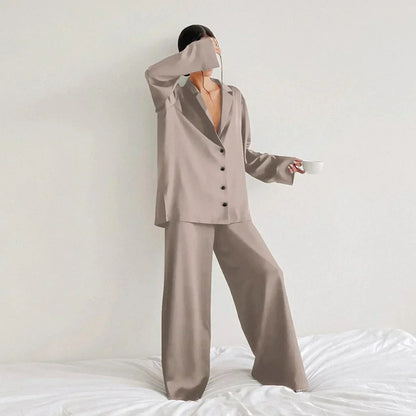 Damen Pyjama Satin Weiss Weite Hose