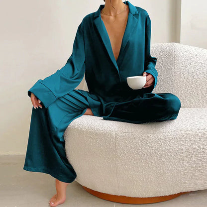Damen Pyjama Satin Weiss Weite Hose