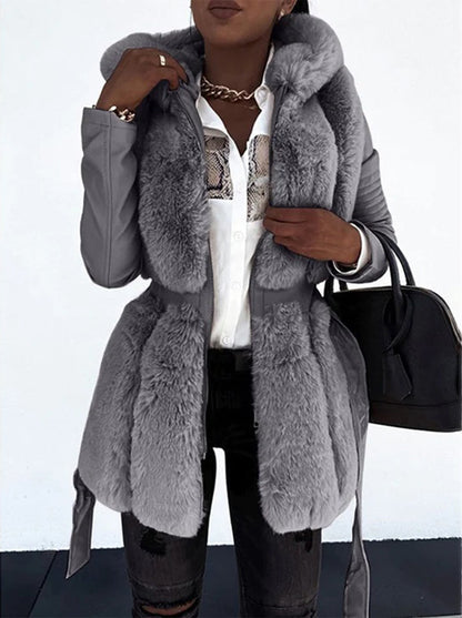 Luxus Winterjacke Pelzbesatz Elegant Schwarz - IdealeKleiden