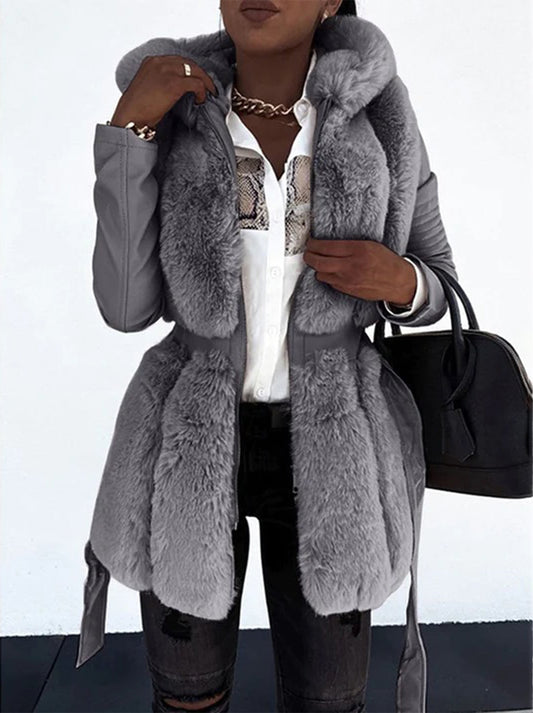 Luxus Winterjacke Pelzbesatz Elegant Schwarz - IdealeKleiden