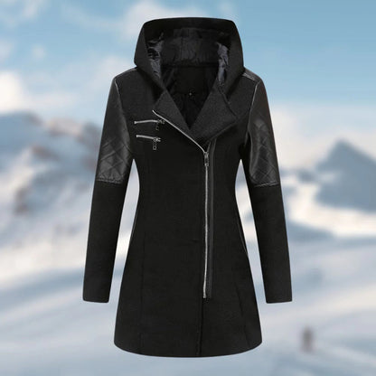 Stylische Wolljacke Damen Taillierte Passform Kapuze Reißverschluss