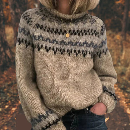 Damen Pullover Nordisch Gestrickt Wintermuster