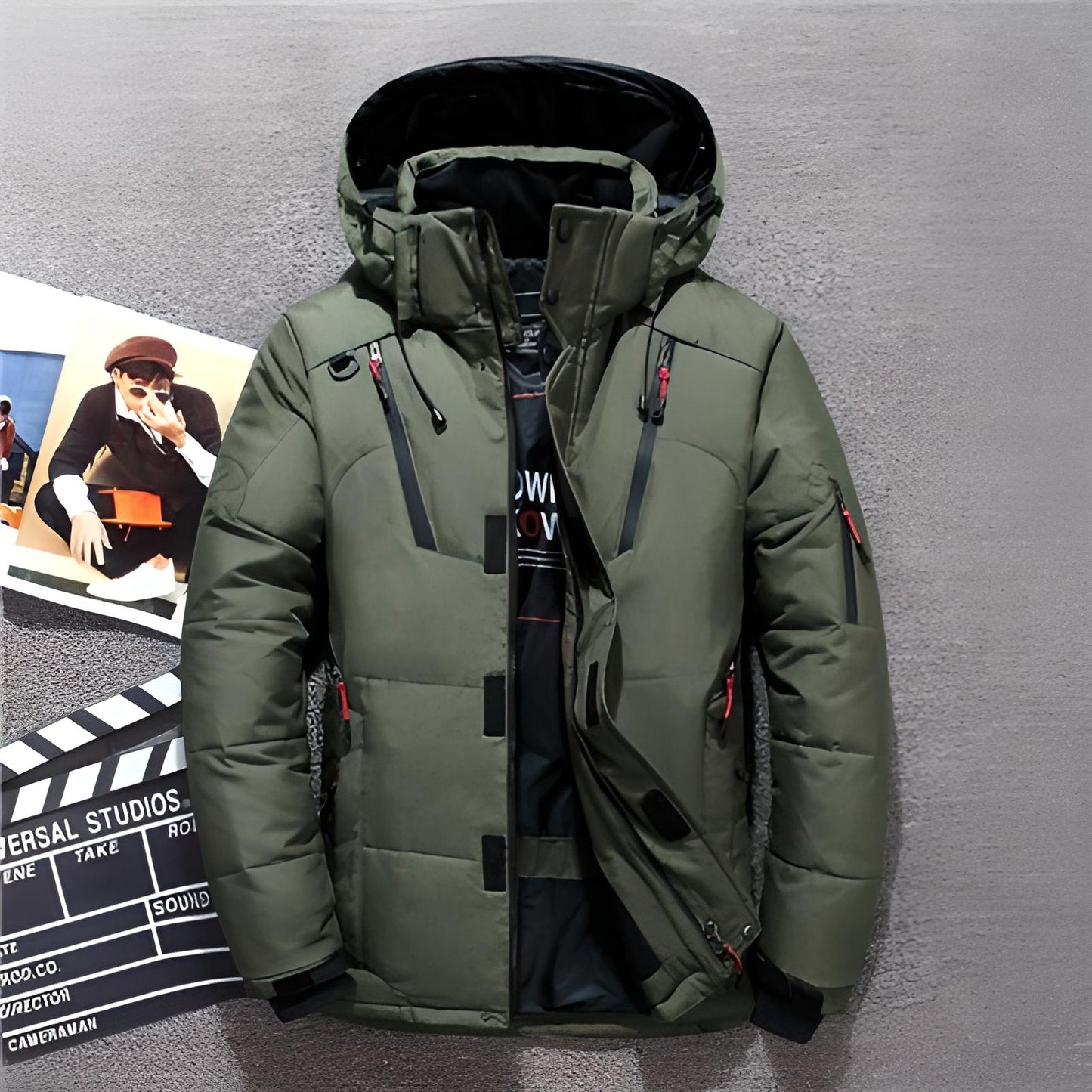 Herren Winterjacke Warm Kapuze Reißverschluss Daunen