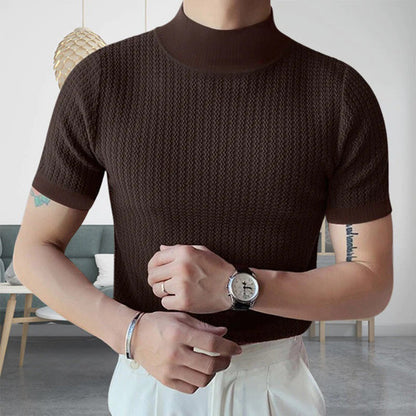 Herren T-Shirt Rollkragen Kurzarm Elegant