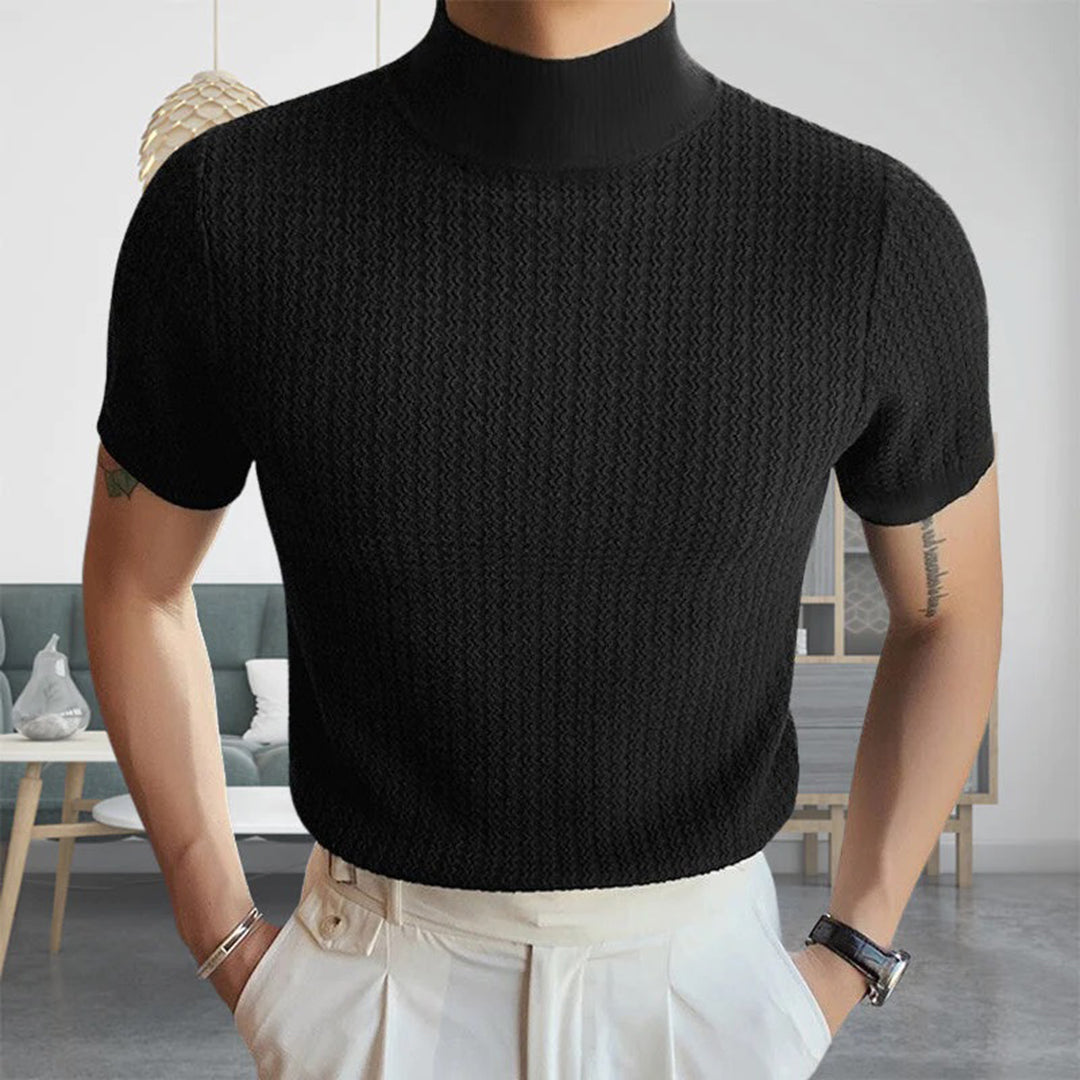 Herren T-Shirt Rollkragen Kurzarm Elegant - IdealeKleiden