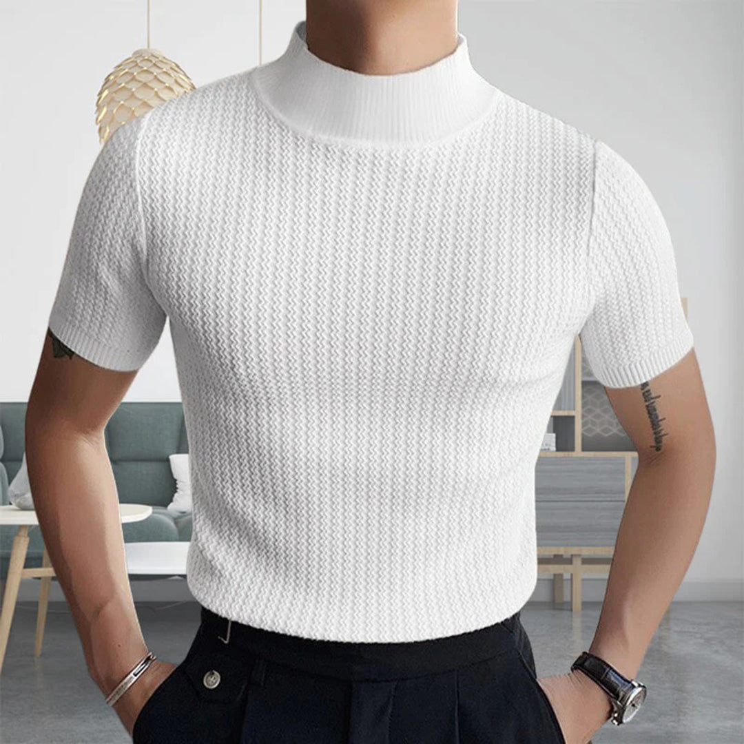 Herren T-Shirt Rollkragen Kurzarm Elegant