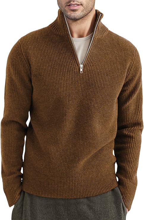 Herren Pullover Halbzipp Modisch Rippstrick