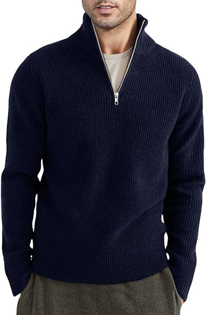 Herren Pullover Halbzipp Modisch Rippstrick