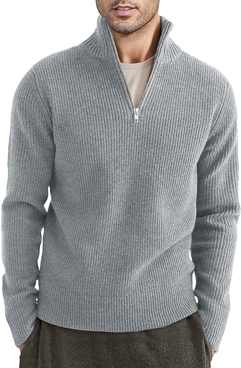 Herren Pullover Halbzipp Modisch Rippstrick