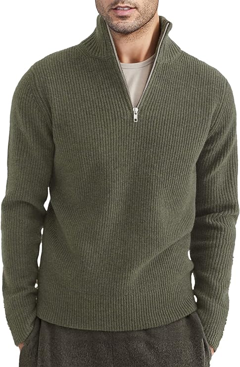 Herren Pullover Halbzipp Modisch Rippstrick - IdealeKleiden