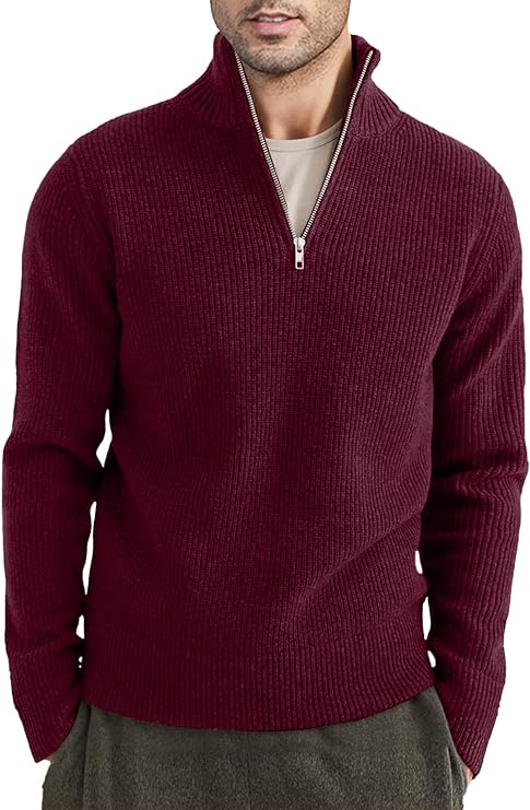 Herren Pullover Halbzipp Modisch Rippstrick