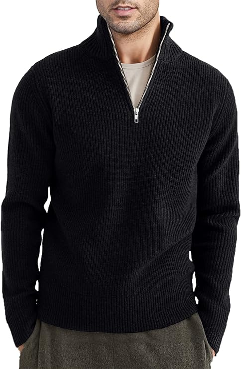 Herren Pullover Halbzipp Modisch Rippstrick