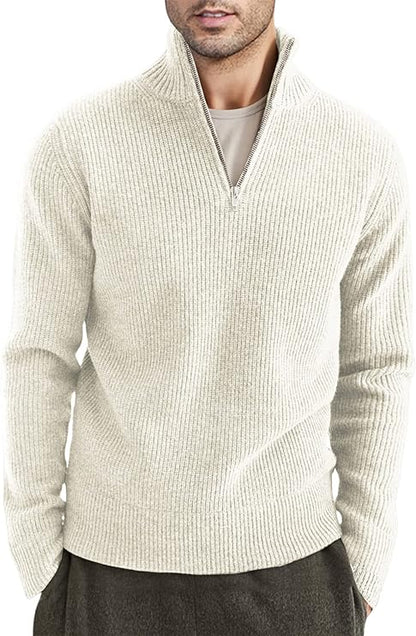 Herren Pullover Halbzipp Modisch Rippstrick