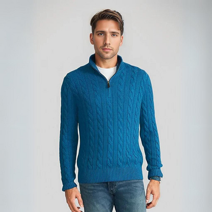 Herren Pullover Viertelreißverschluss Zopfmuster