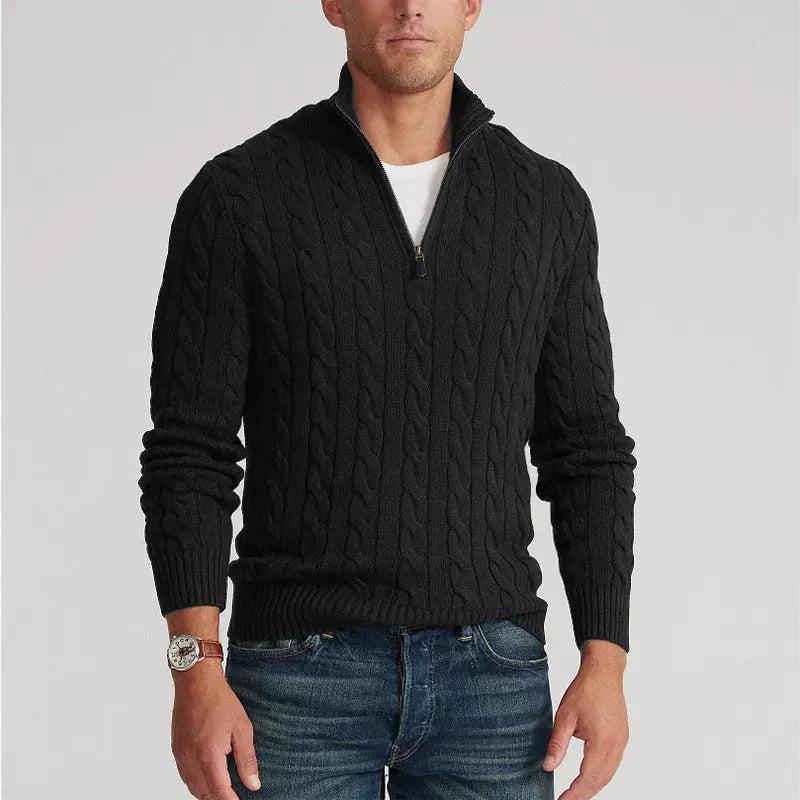 Herren Pullover Viertelreißverschluss Zopfmuster