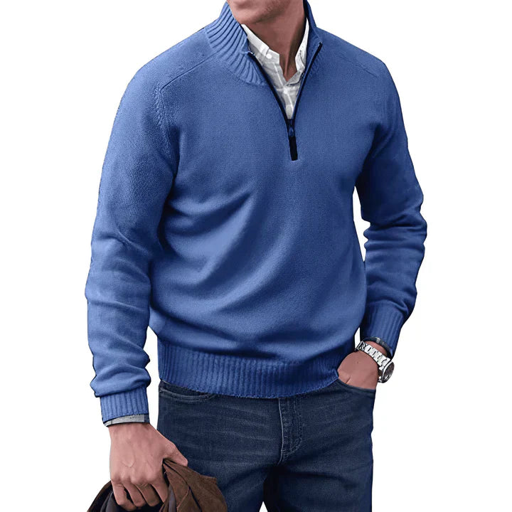 Herren Kaschmir Pullover Langarm Viertelreißverschluss