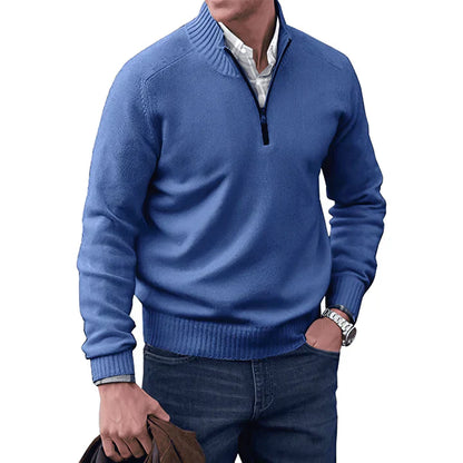 Herren Kaschmir Pullover Langarm Viertelreißverschluss