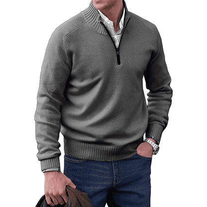 Herren Kaschmir Pullover Langarm Viertelreißverschluss
